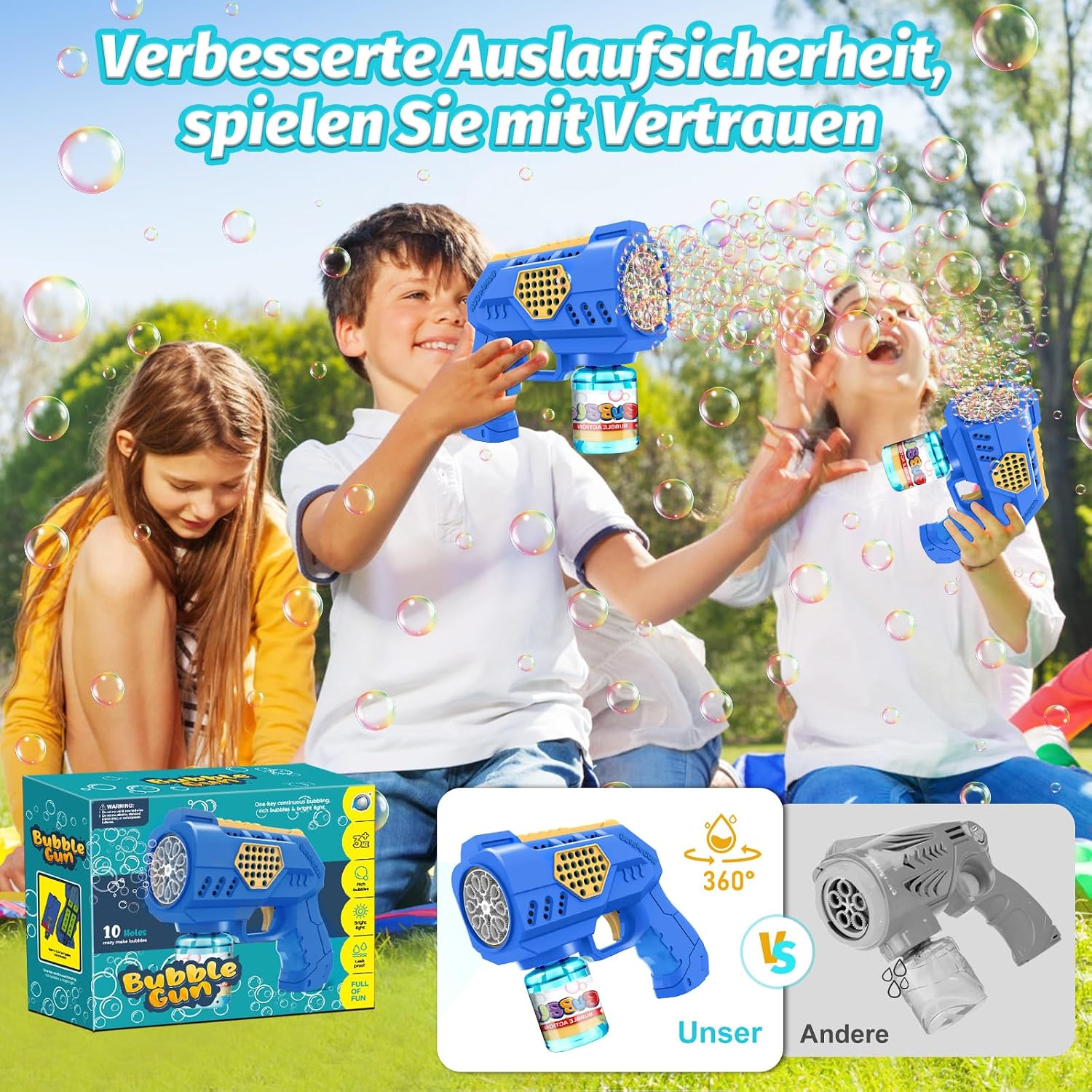 Thumbnail 5 de Vansky Automatische Seifenblasenpistole für Kinder – LED-Licht, 110 ml Tank, 8000+ Blasen/Minute