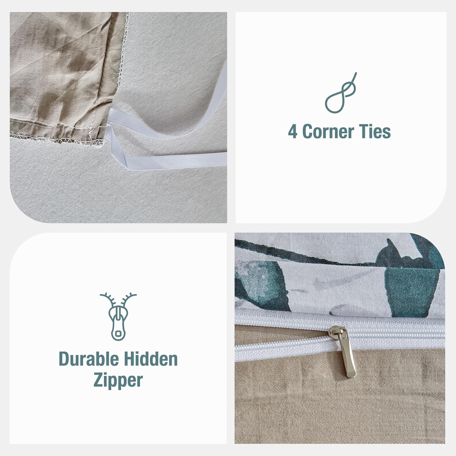Thumbnail 4 de Lekesky 100% Cotton Duvet Cover Set Double – Bamboo Leaves Print, 200 Thread Count (1 Quilt Cover + 2 Pillowcases)