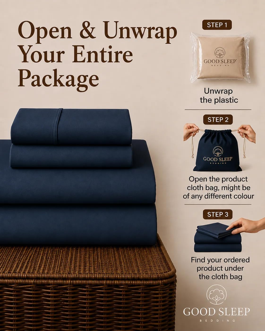 Detalle 2 de Good Sleep Bedding Th-GS-WH-42 King Sheets, Egyptian Cotton, 1000 Thread Count