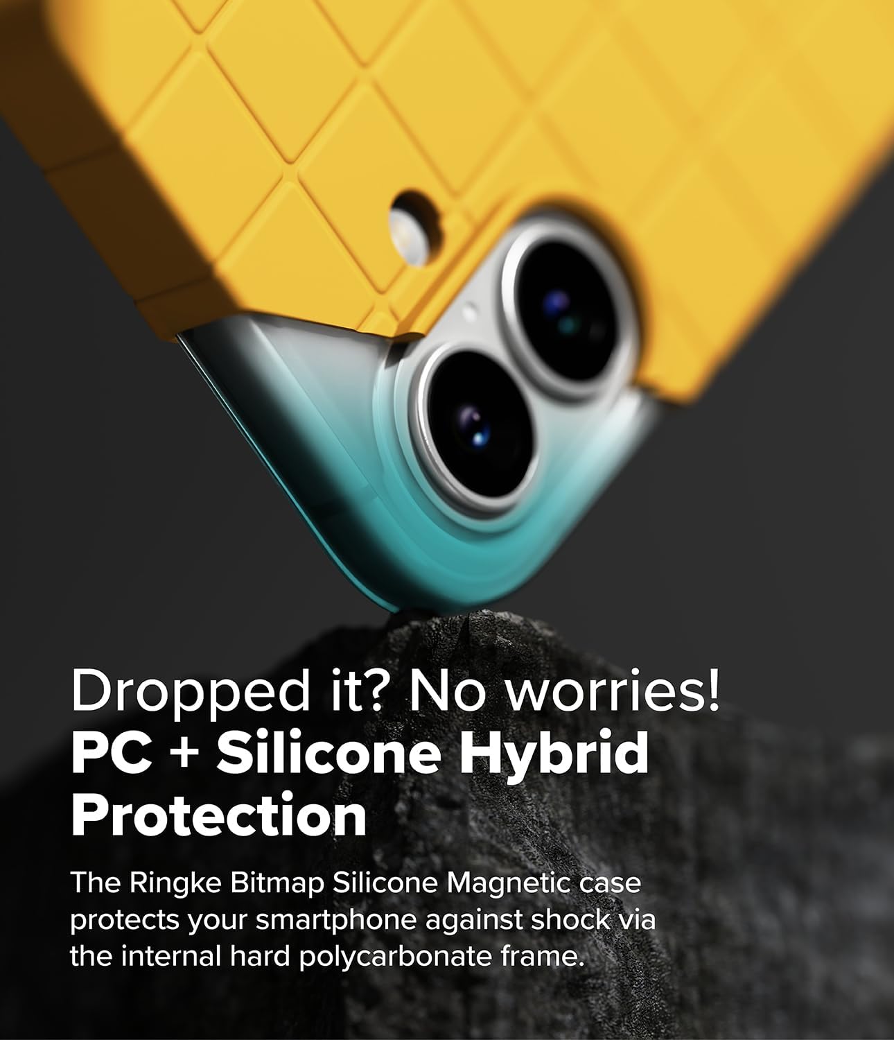 Detalle de Ringke Bitmap Silicone Magnetic Case for iPhone 16 – Yellow