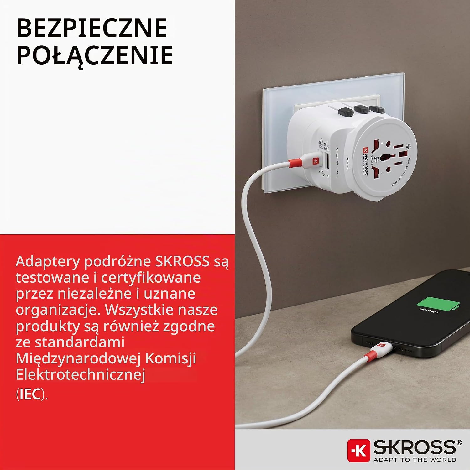 Detalle de SKROSS PRO Light USB (2xA) – 3-biegunowy adapter podróżny z 2 portami USB