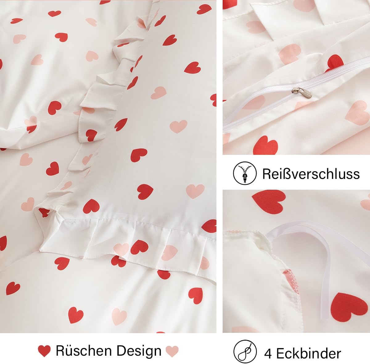 Thumbnail 6 de Lanqinglv Rüschen Bettwäsche Rosa 200x220 – Wendebettwäsche mit Herzchen, OEKO-TEX