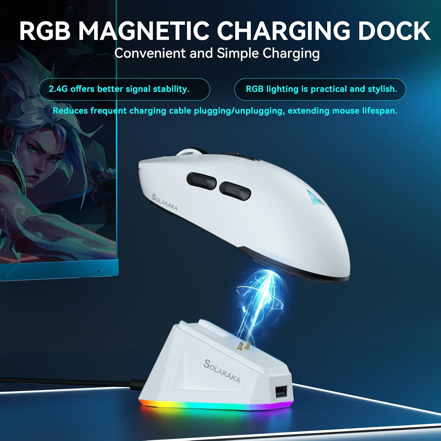 Thumbnail 2 de SOLAKAKA SM820 Wireless Gaming Mouse with RGB Dock, 24,000 DPI