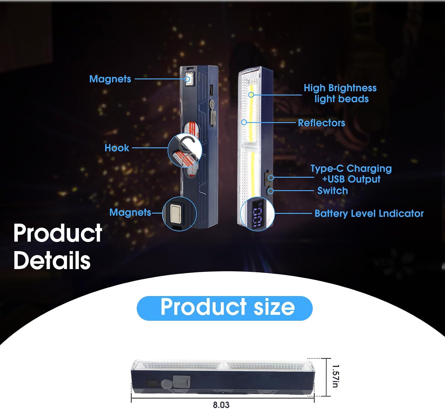 Thumbnail 6 de LETOUR Magnetic Work Light Bar (4000 lumens, 216 LEDs, 2500mAh rechargeable, IP6) for garage, camping & DIY