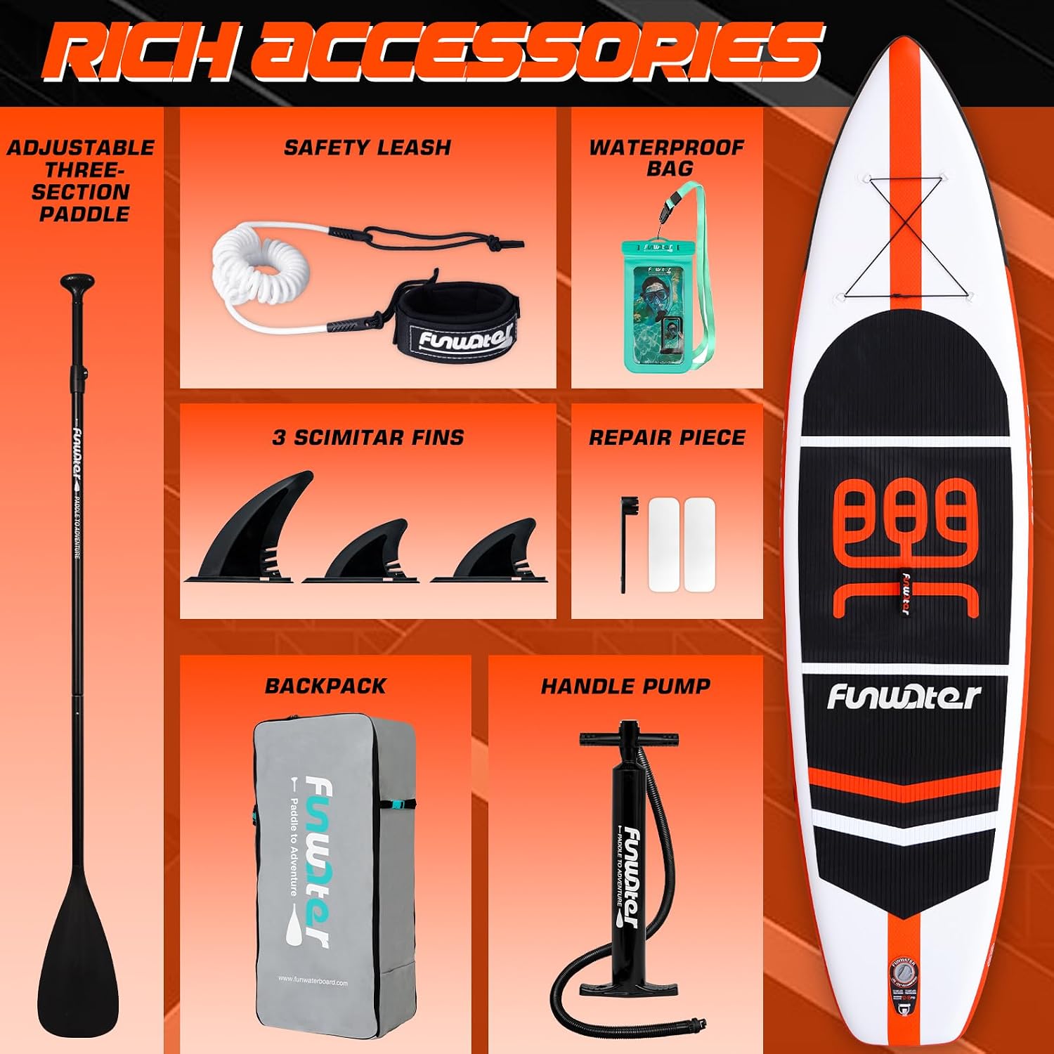 Thumbnail 6 de FunWater 10'6"–11'6" SUP Board – aufblasbares Allround-Stand-Up-Paddleboard für Einsteiger & Familien