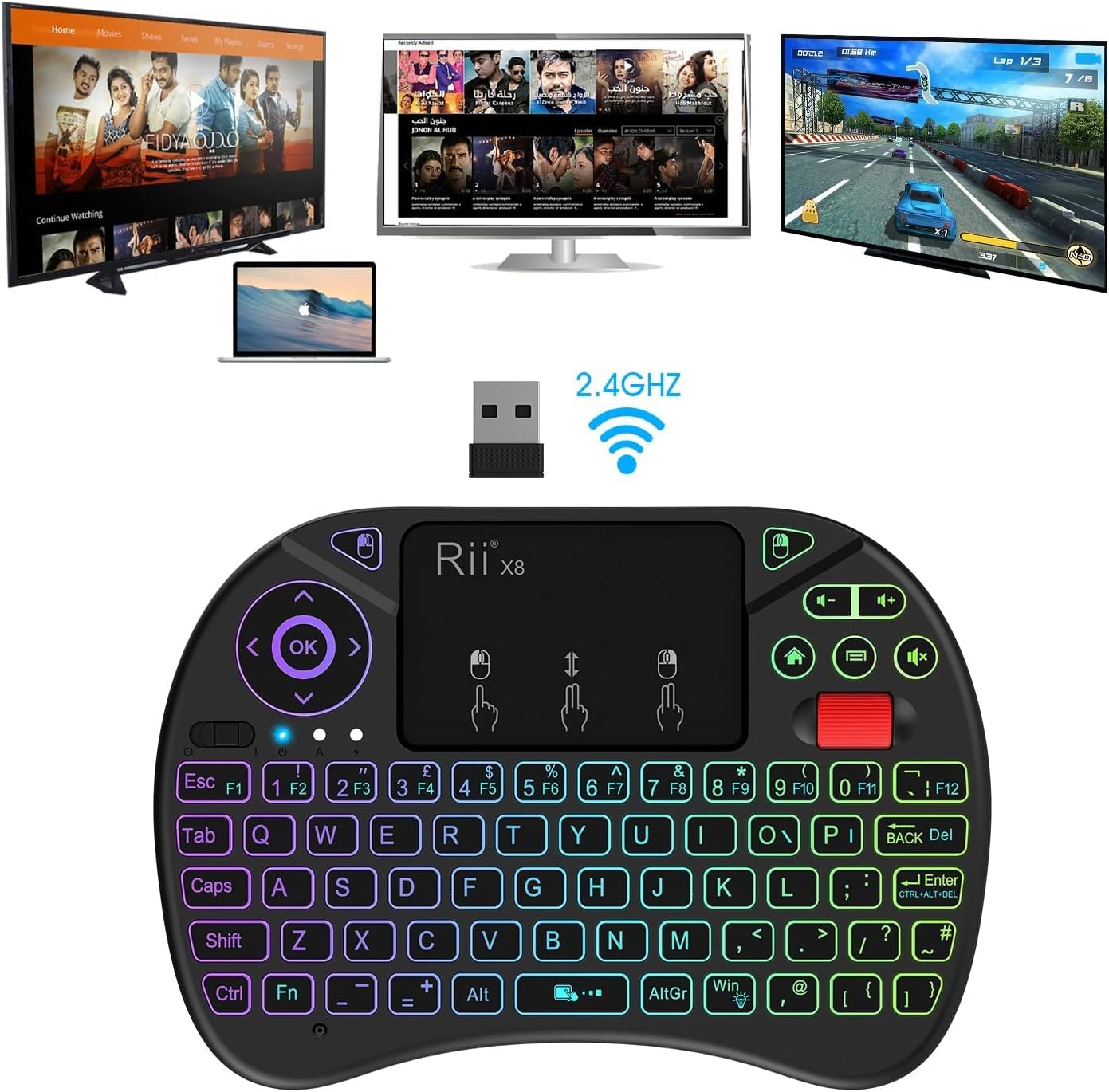 Detalle de Rii X8 2.4GHz Mini Wireless QWERTY Keyboard & Touchpad Mouse Combo