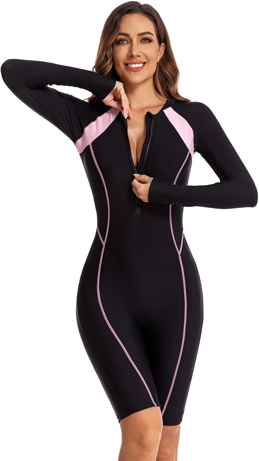 Detalle de ECUPPER Women's One Piece Rash Guard Zip Up Swimsuit with Built-in Bra