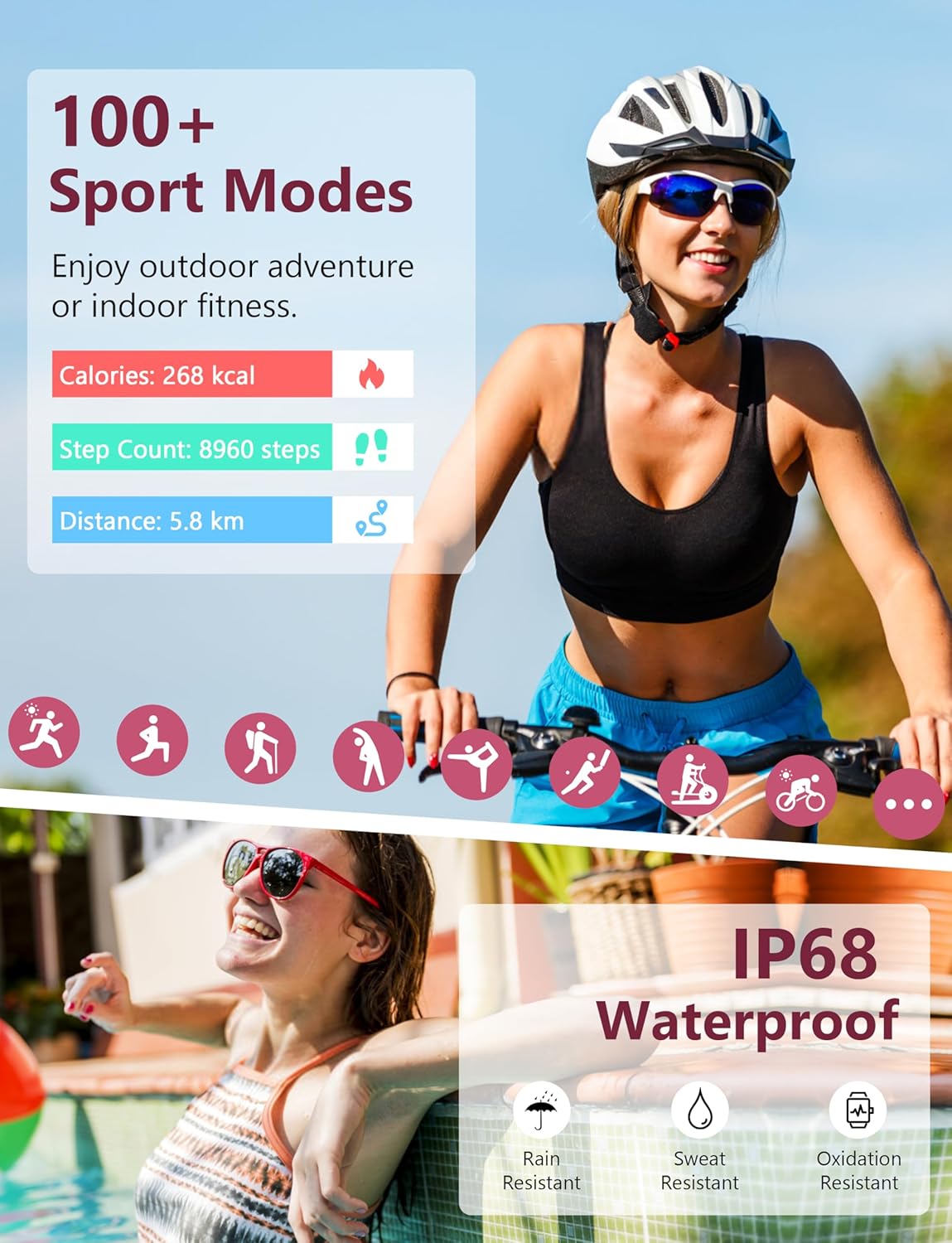 Thumbnail 4 de KALINCO 1.83-inch Smart Watch for women & men with Alexa calls, IP68 fitness tracking and 24/7 health monitoring