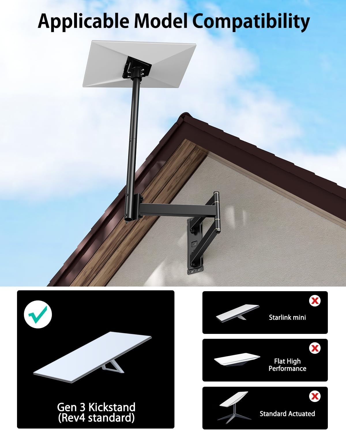 Detalle 2 de WHYFONE Starlink Gen 3 Mount (V3 Long Wall Mount) with 360° Adjustable Arms & Gen 3 Pipe Adapter