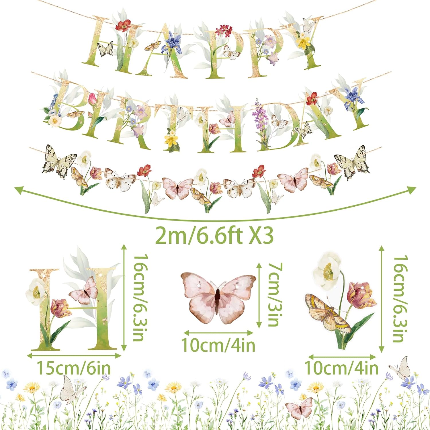 Detalle de SUNBEAUTY Blumen Girlande Wildblume – bunte Deko für Geburtstag, Babyzimmer und Feierlichkeiten