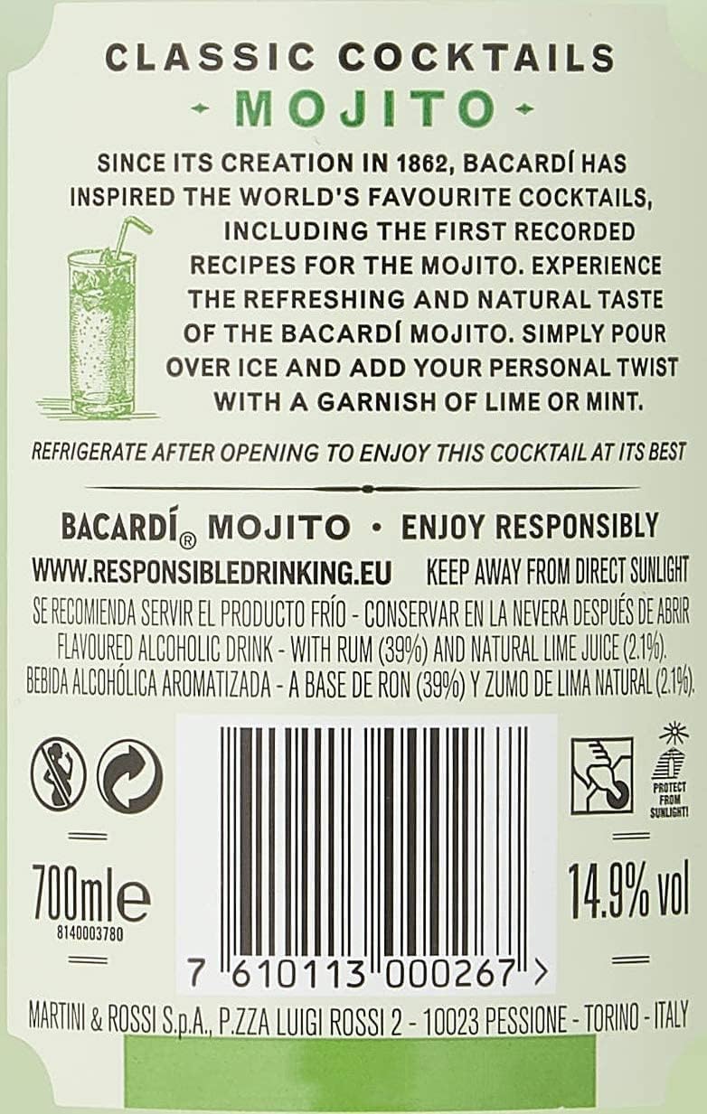 Detalle 2 de Bacardi Mojito Ron Premezclado 700ml 🥂