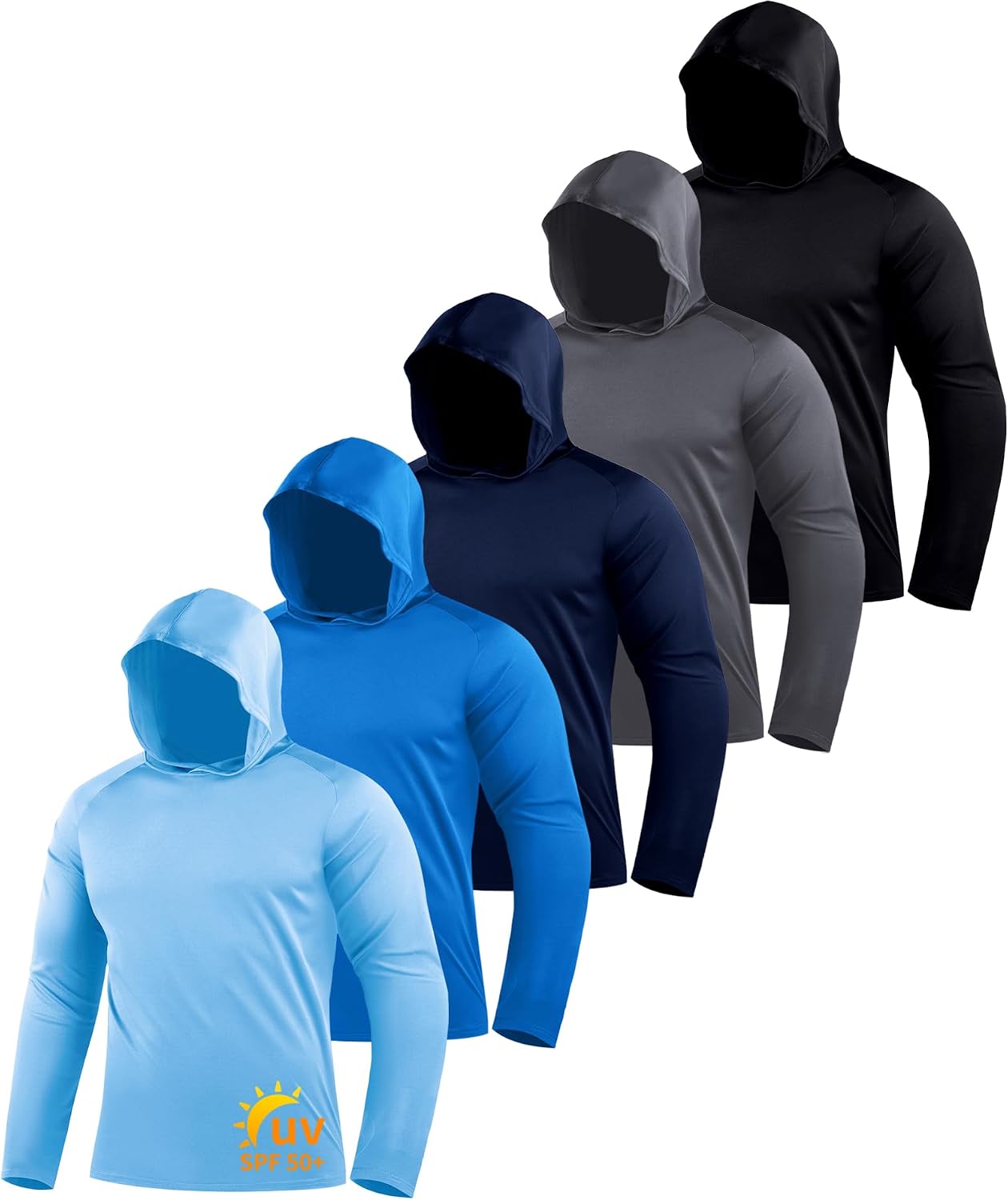 Thumbnail 6 de ZITY 5 Pack Men's Sun Protection Long Sleeve Hooded Shirts UPF 50+ for Outdoor Activity