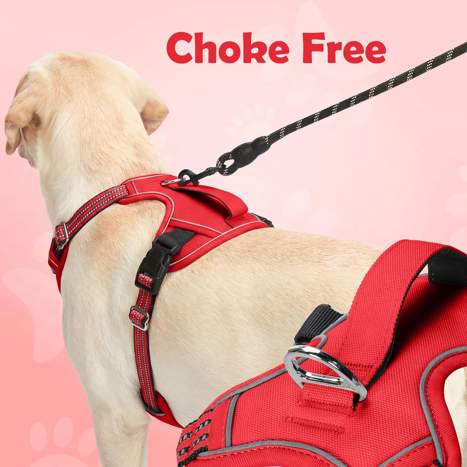 Thumbnail 3 de Funfox Dog Harness for Large Dogs (No-Pull) with Vertical Handle & Front Clip, Padded Reflective Vest – Red L