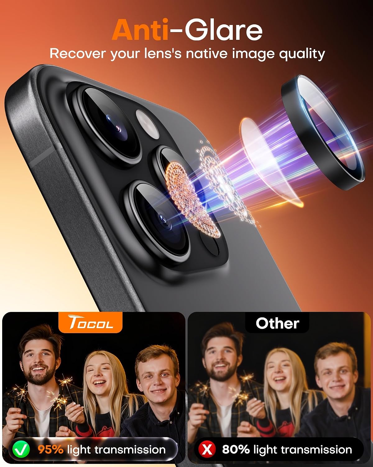 Thumbnail 5 de TOCOL iPhone 15 Pro Max lens protector 2-pack
