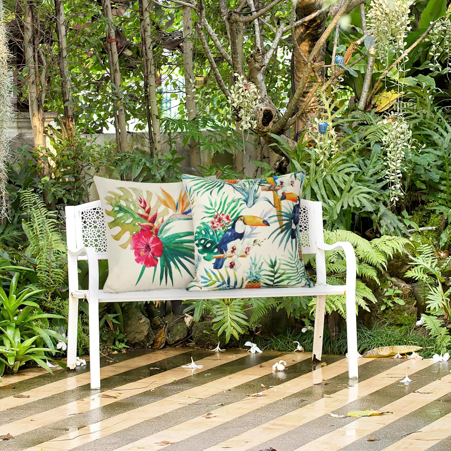 Thumbnail 5 de Weldomcor Waterproof Cushion Cover Set of 4 (45x45 cm) Tropical Plant Outdoor Throw Covers
