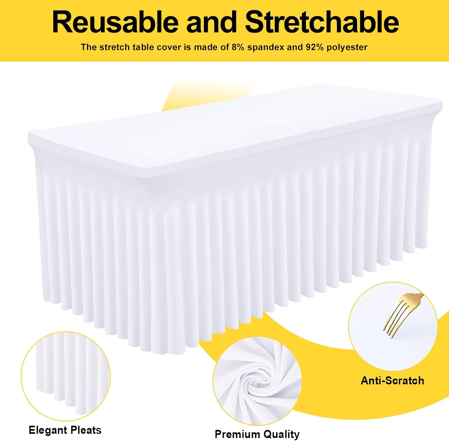 Detalle de Smiry Spandex Tablecloth (Elastic Fitted Stretch) for 6FT Rectangle Tables, Waterproof Washable One-Piece Skirt, White