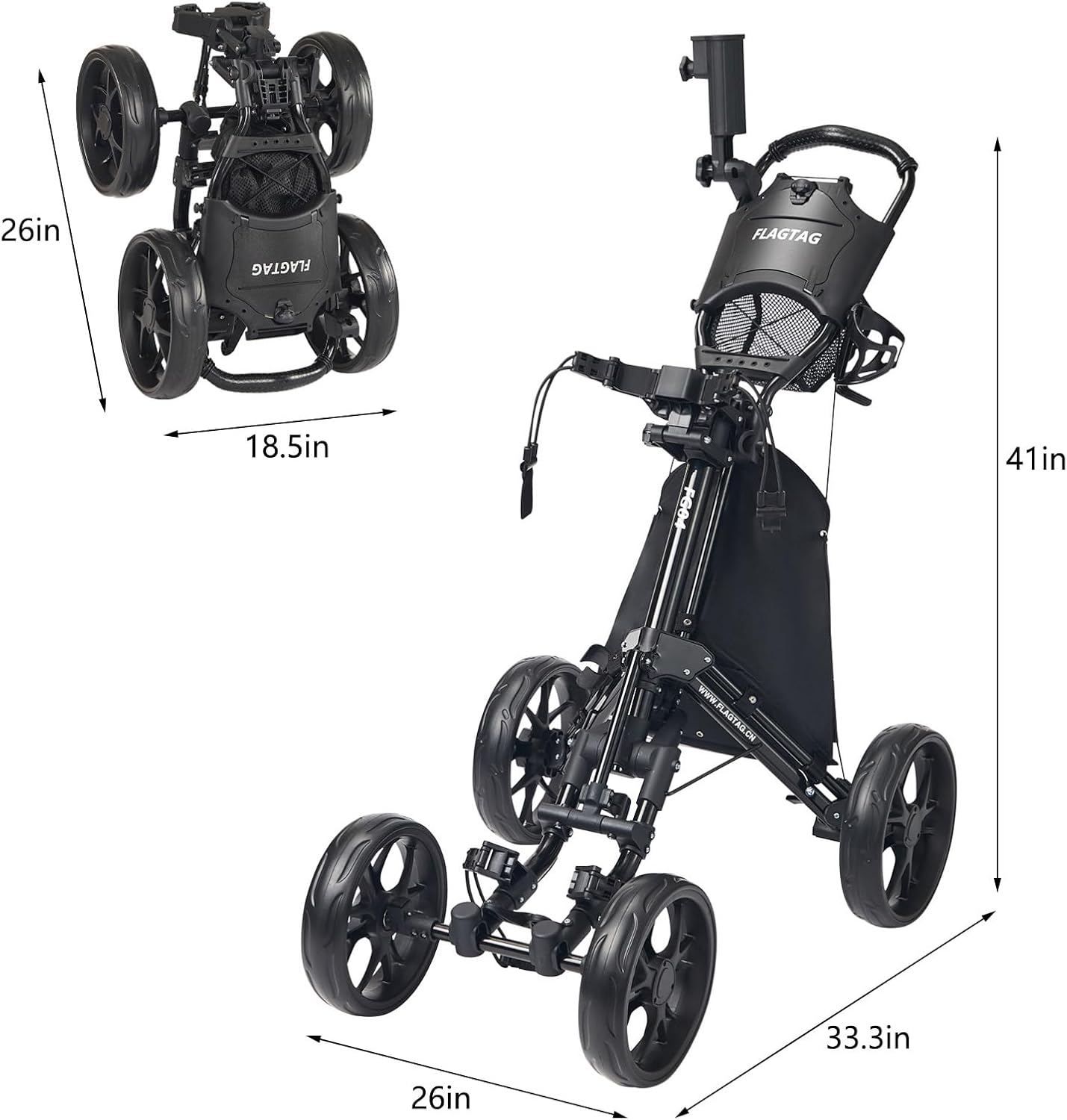 Thumbnail 1 de FLAGTAG Golf Push Cart 4-Wheels: Foldable 1-Click Aluminum Cart with Cup/ Umbrella Holders and Cooler