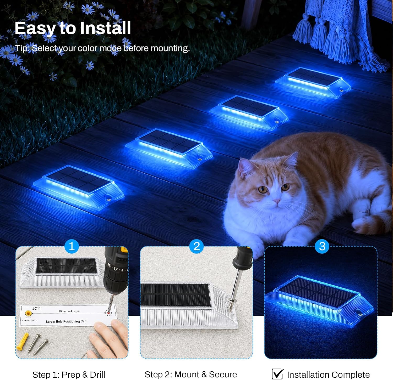 Detalle de Lacasa Luci Solari Esterno Giardino 4 Pezzi – Segnapasso Solare 2 in 1 Blu/Bianco Freddo, IP66, Calpestabili