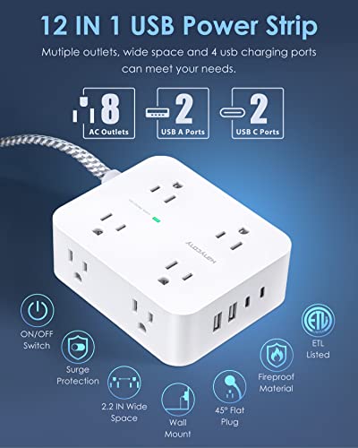 Detalle 2 de HANYCONY 6Ft Surge Protector with 8 Outlets and 4 USB Ports ⚡