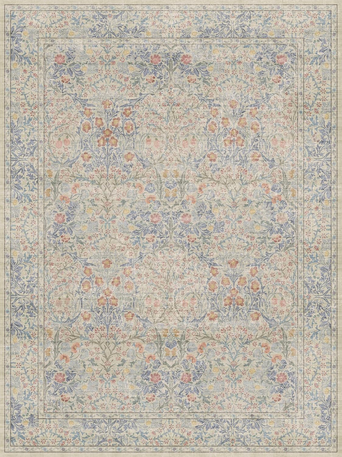 Thumbnail 2 de Washable Light Blue Bedroom Rug, 9x12 – Vintage Floral Design with Non-Slip Backing