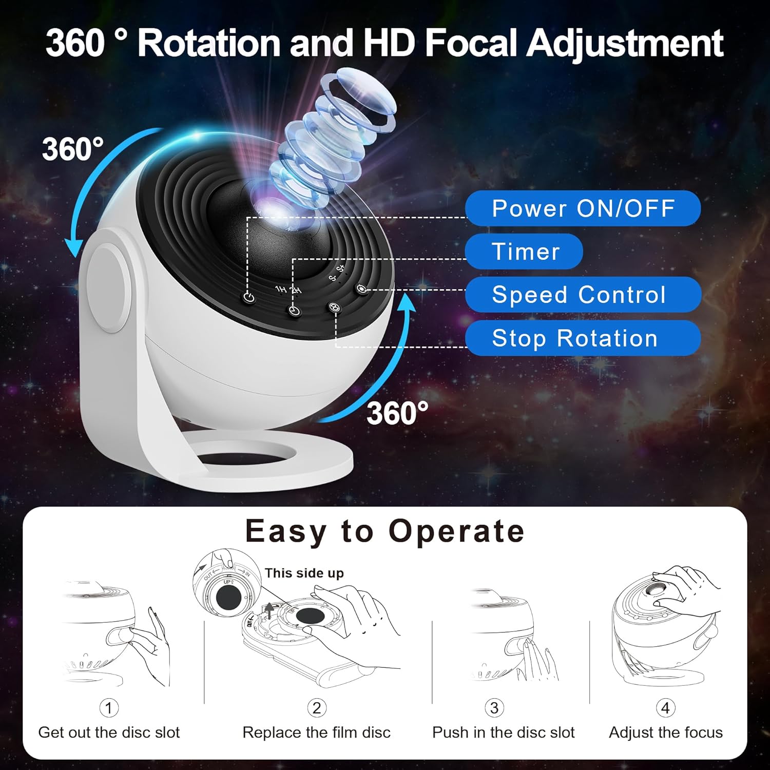 Detalle 2 de Planetarium Projector for Bedroom (13-in-1) Galaxy Star Projector with Timer, Nebula Night Light – White
