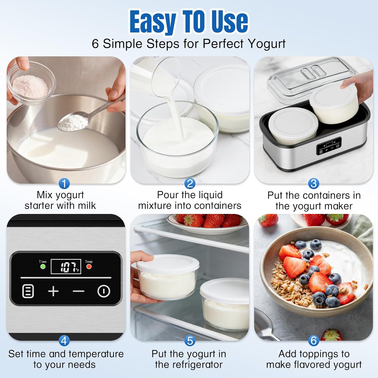 Detalle 2 de Yogurt Maker Probiotic 68–127℉ Two Containers
