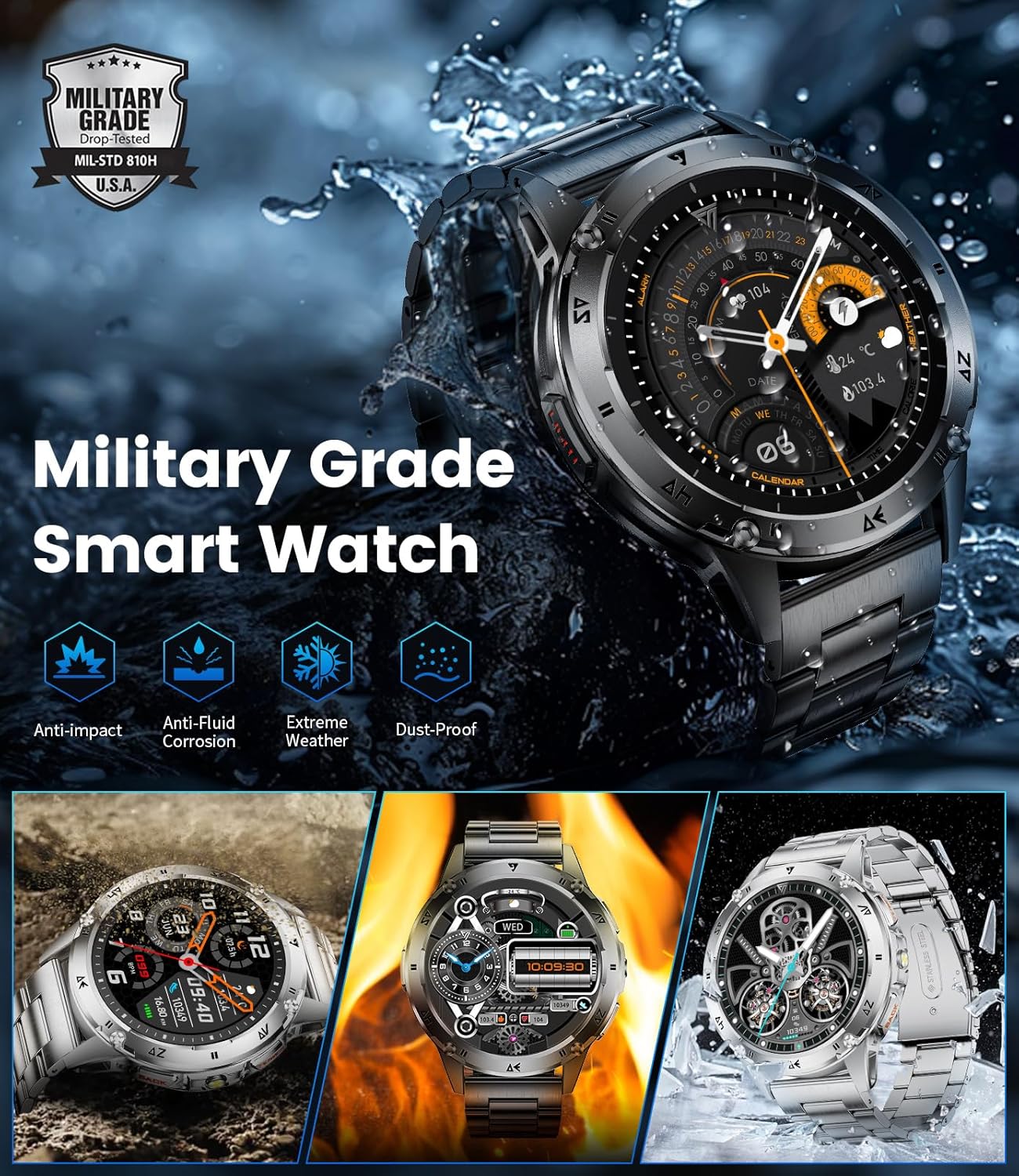 Thumbnail 3 de CHOOSETIME Montre connectée pour homme 1,43” AMOLED : appels Bluetooth, fréquence cardiaque et sommeil, IP68