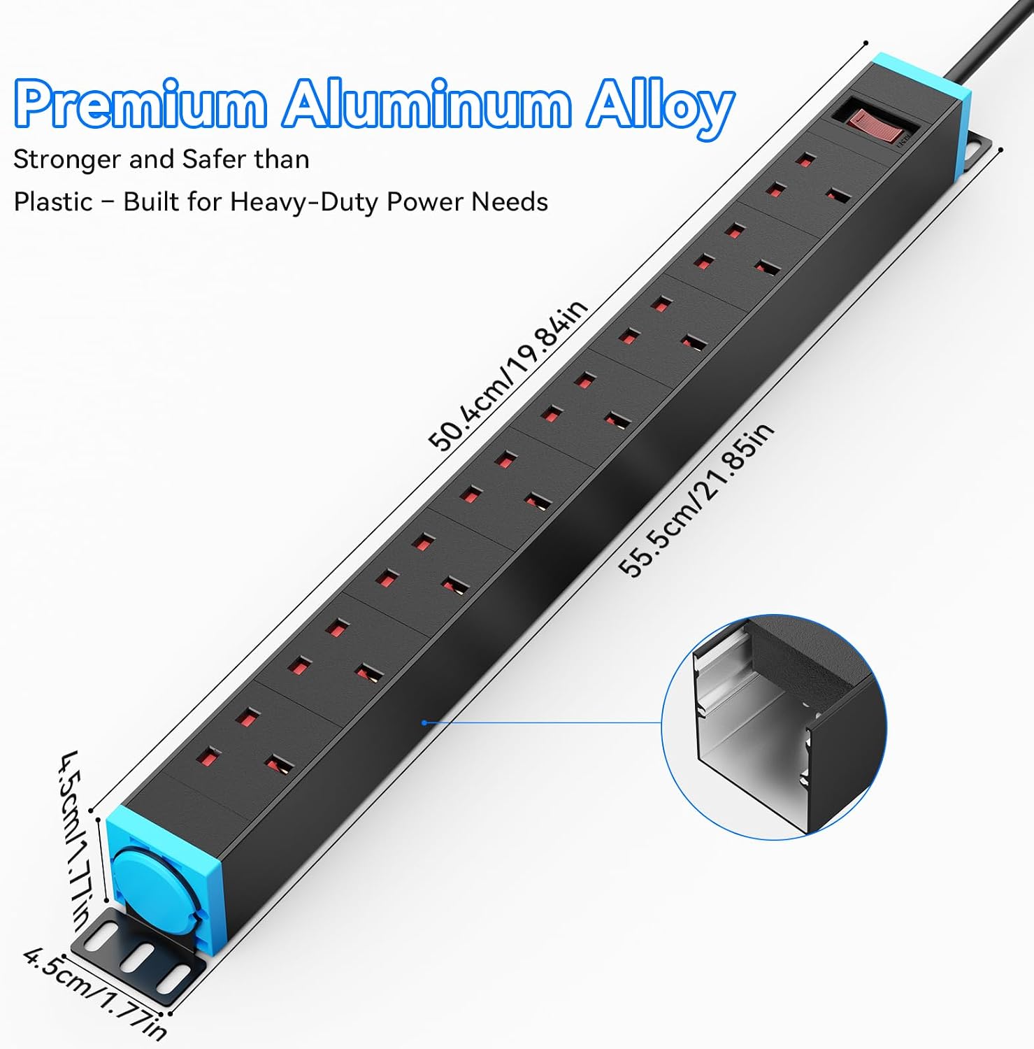Detalle de Sewingvr 8-Way Extension Lead with Surge Protection and Wall Mount – 360° Rotating Sockets