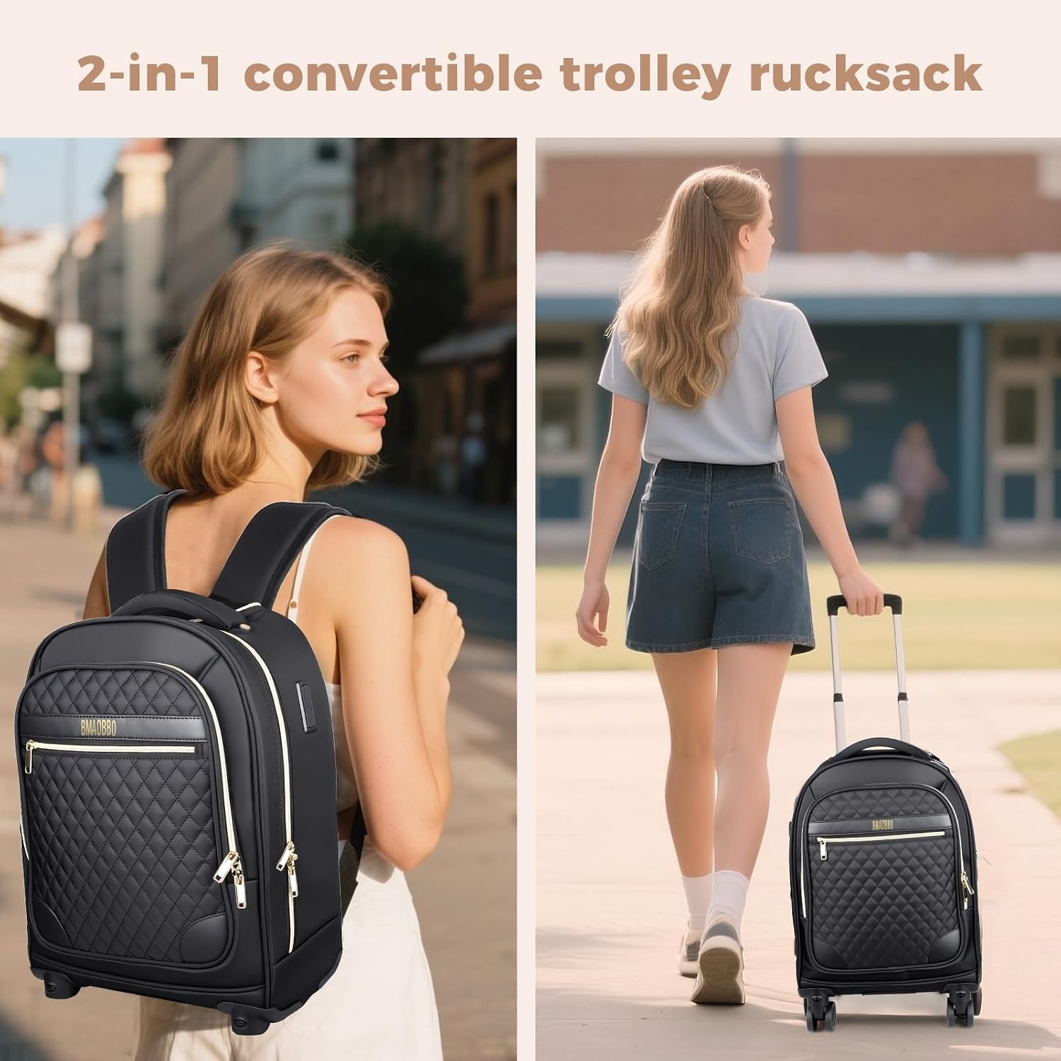 Thumbnail 6 de BMaoBBo Women’s 15.6" Wheeled Backpack Carry-On Trolley Luggage (30L, 52x32x20cm) – Black