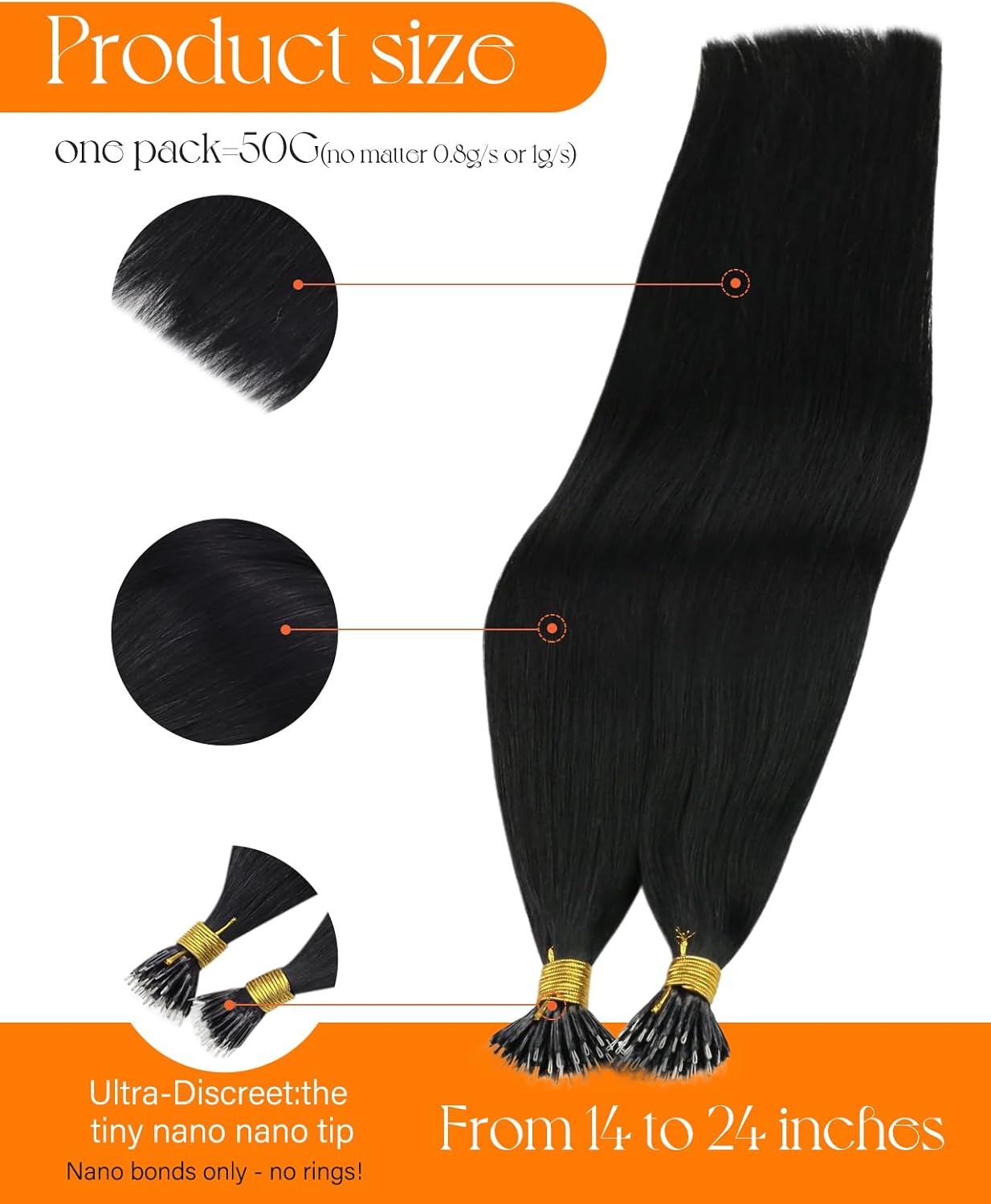 Detalle 2 de Sunny Hair NANO_1_18 18-Inch Human Hair Nano Bead Extensions, Jet Black, 50 g