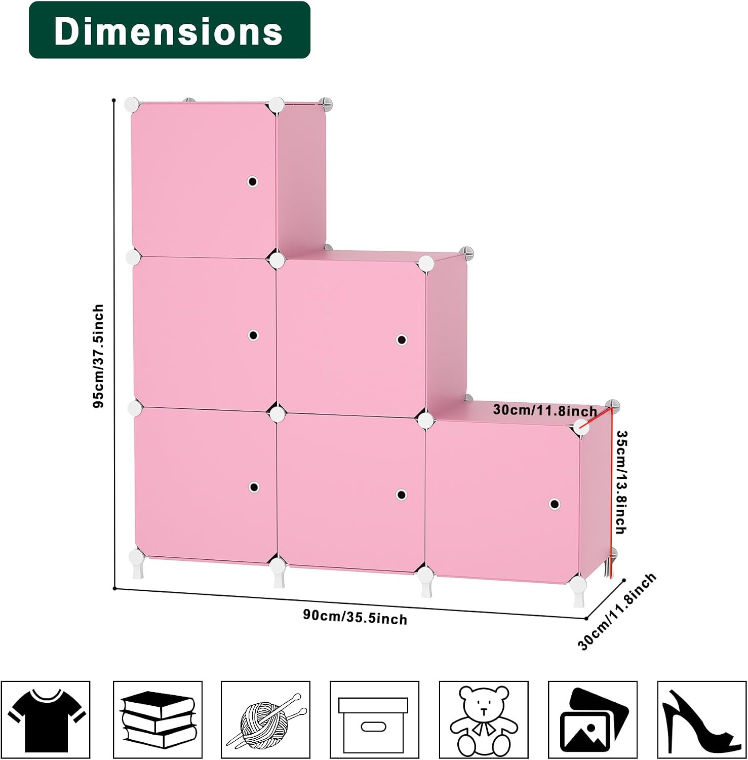 Detalle de ATTDETJL 6-Cube Storage Unit with Doors (Pink) — 30x30x30cm compartment organiser