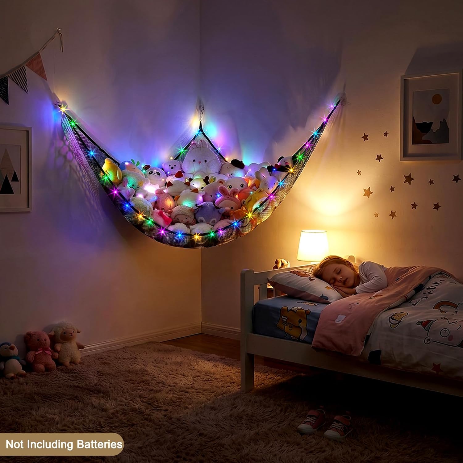 Detalle de Unicorn Castle XLarge Stuffed Animal Hammock with LED Lights, Corner Toy Storage