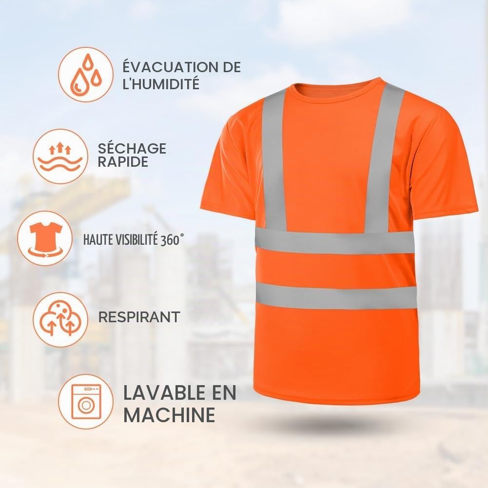 Detalle 2 de AUYAO T-shirt met hoge zichtbaarheid, reflecterende strepen en korte mouwen