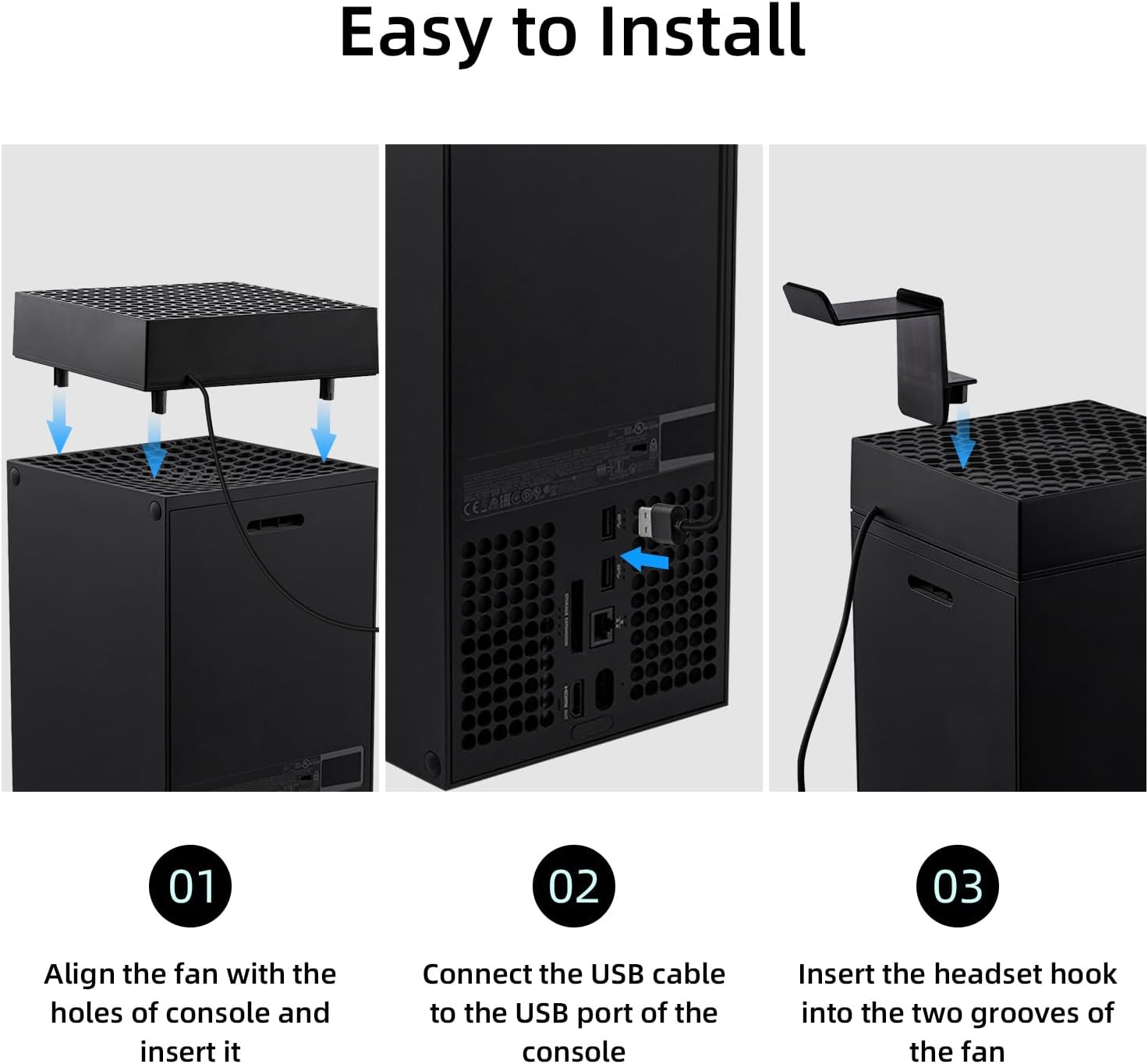 Thumbnail 6 de Mcbazel ventilateur de refroidissement automatique pour Xbox Series X (PWM, 3 vitesses, RGB, support casque) – Noir