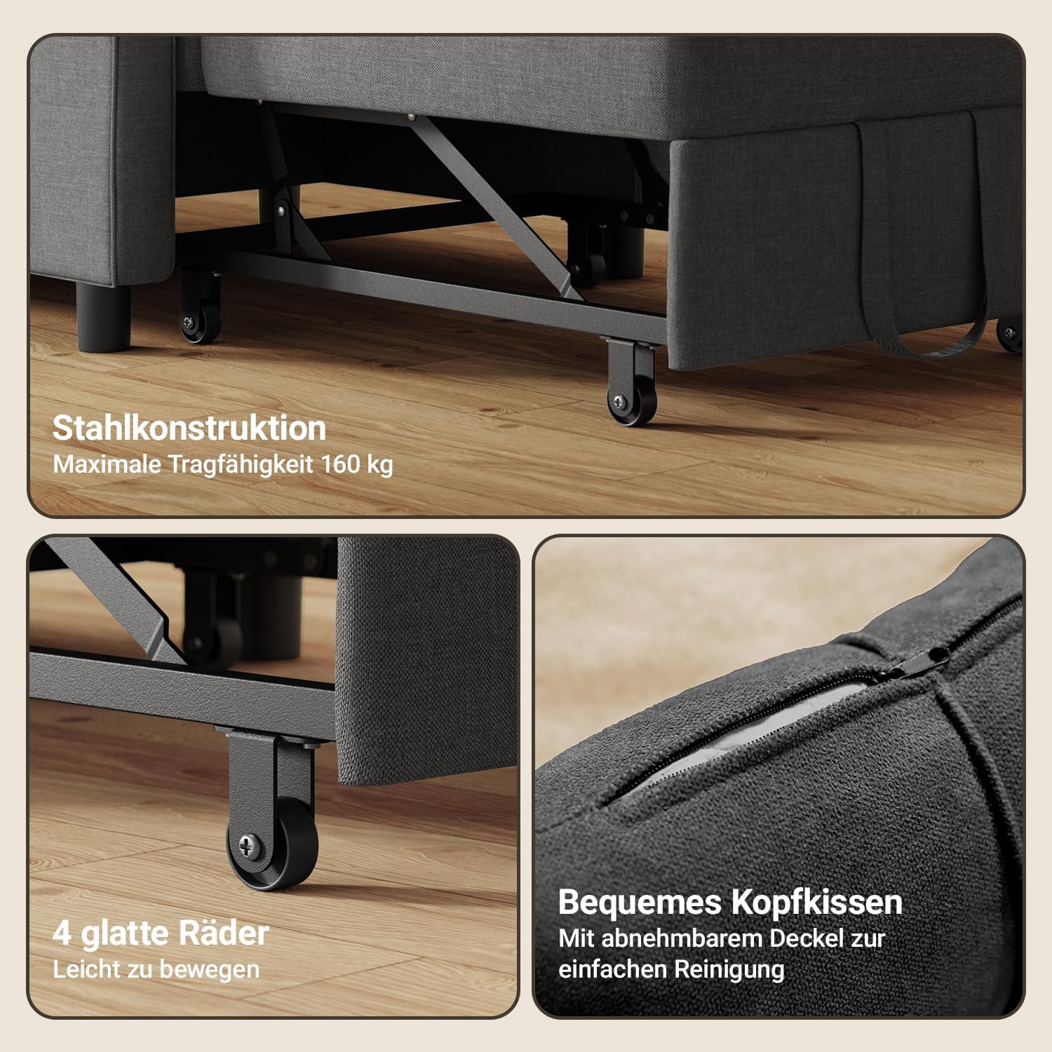 Thumbnail 4 de Xbro 3-in-1 fauteuil-bed, inklapbaar, donkergrijs met verstelbare rugleuning