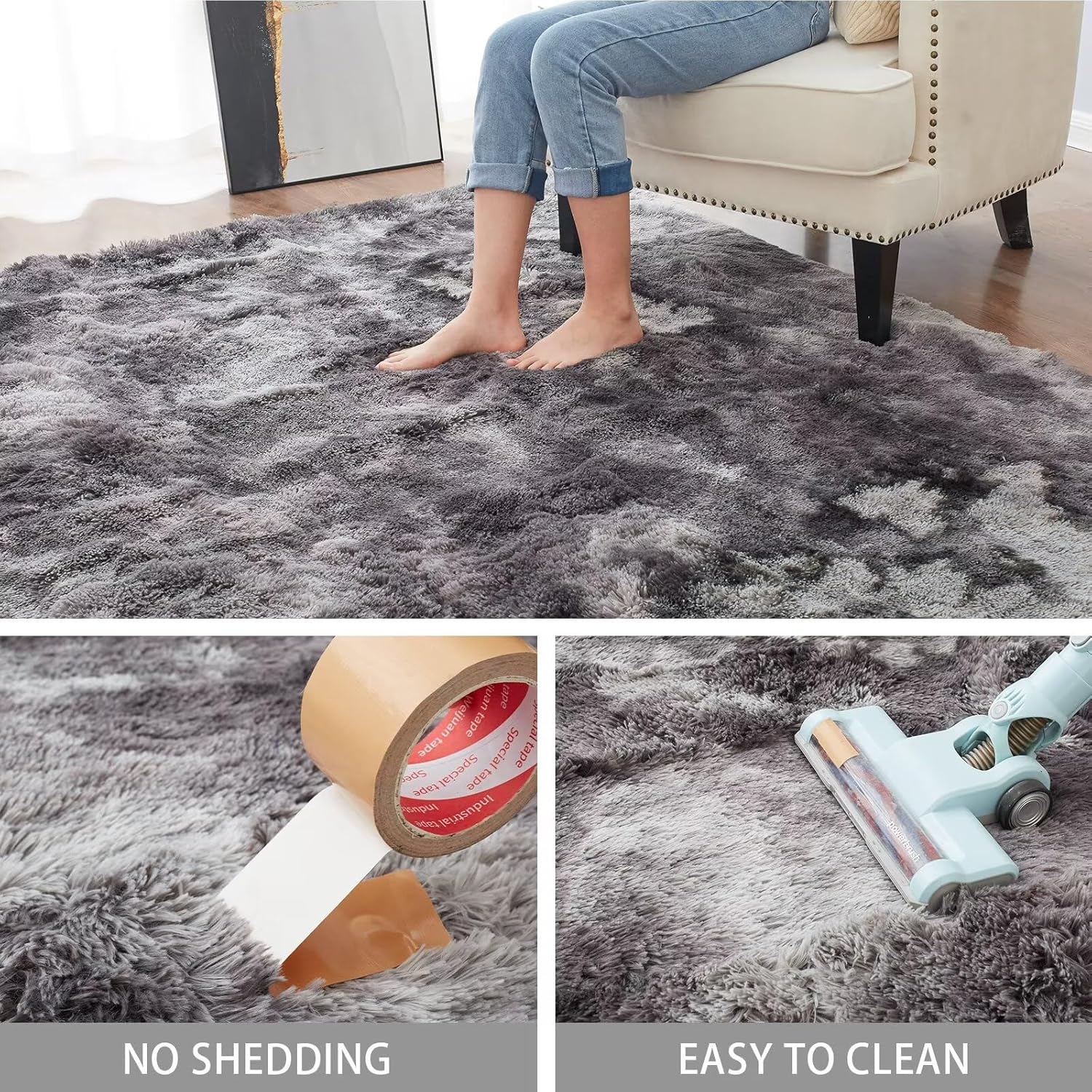 Thumbnail 3 de CHOSHOME Alfombra Motley Tie-Dye Gris Oscuro 200x290 cm
