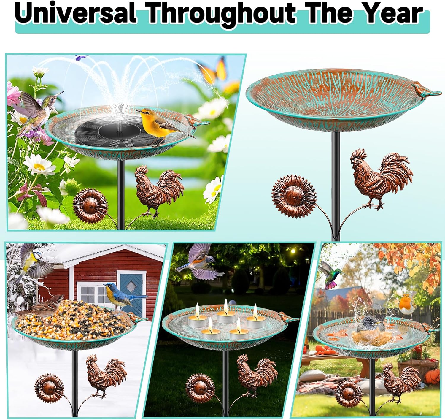 Thumbnail 5 de YOADEHOA 38" Metal Bird Bath with Vintage Garden Statue and 5-Prong Base