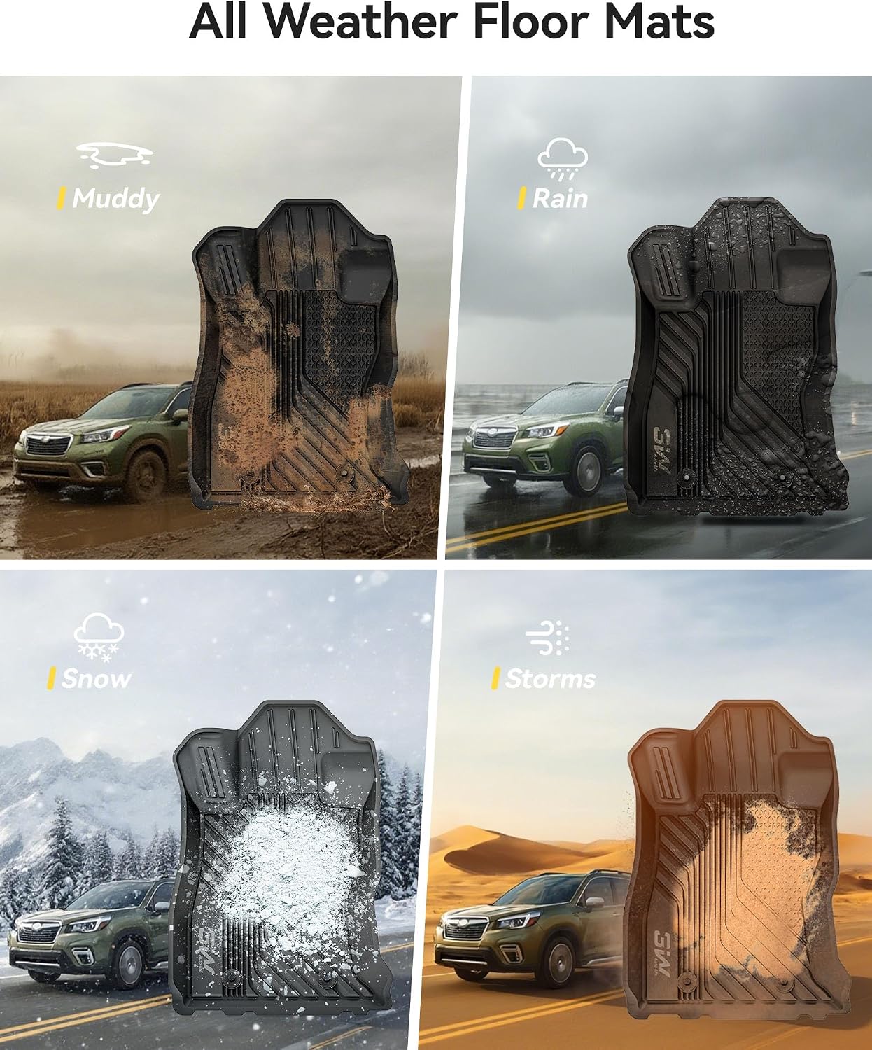 Thumbnail 3 de 3W Custom Fit All Weather Floor Mats for Subaru Forester 2019-2024 – Full Set, TPE, Edge-to-Edge Coverage