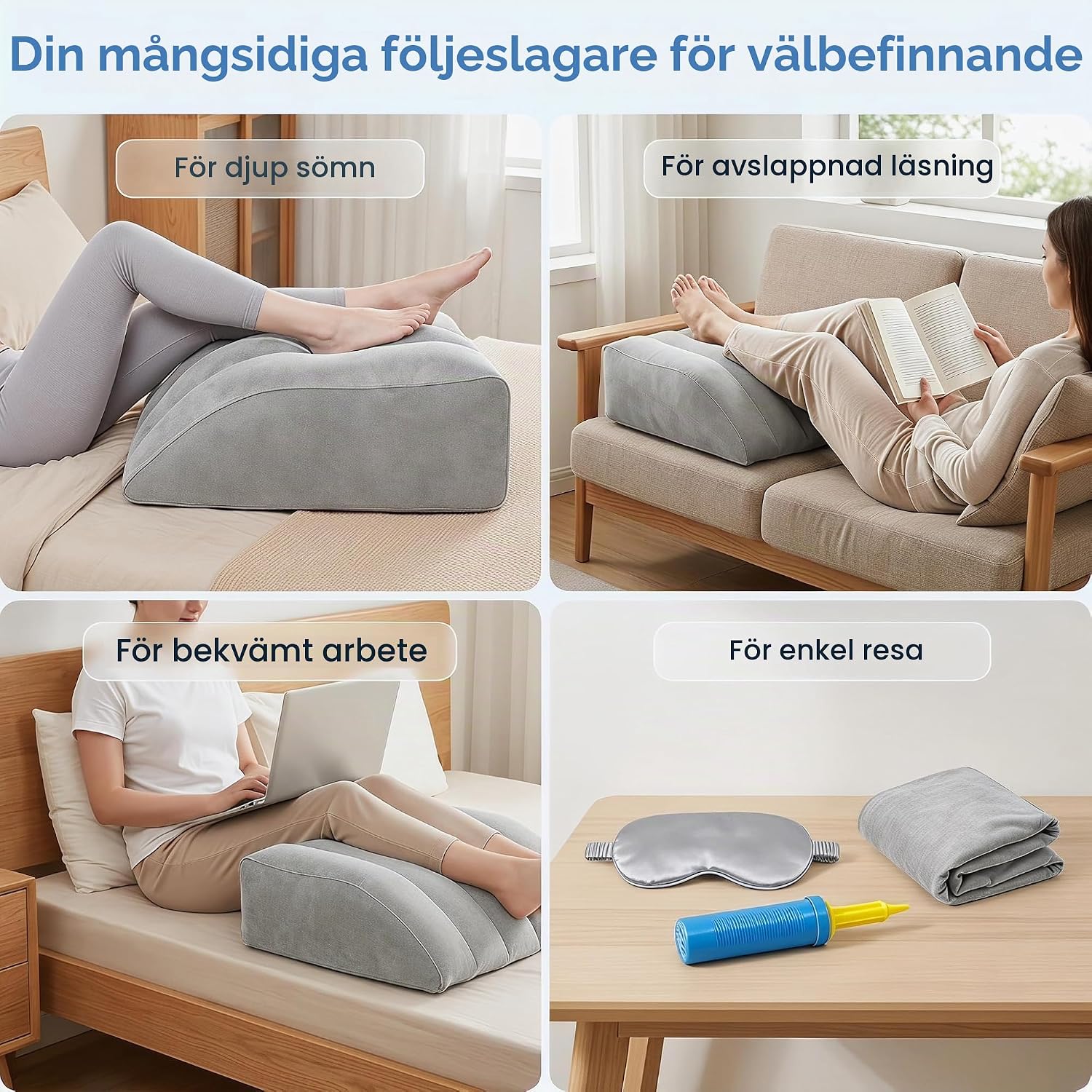 Detalle 1 de ZORVENIX Venenkissen Gray – uppblåsbar benlyftkudde med justerbar höjd