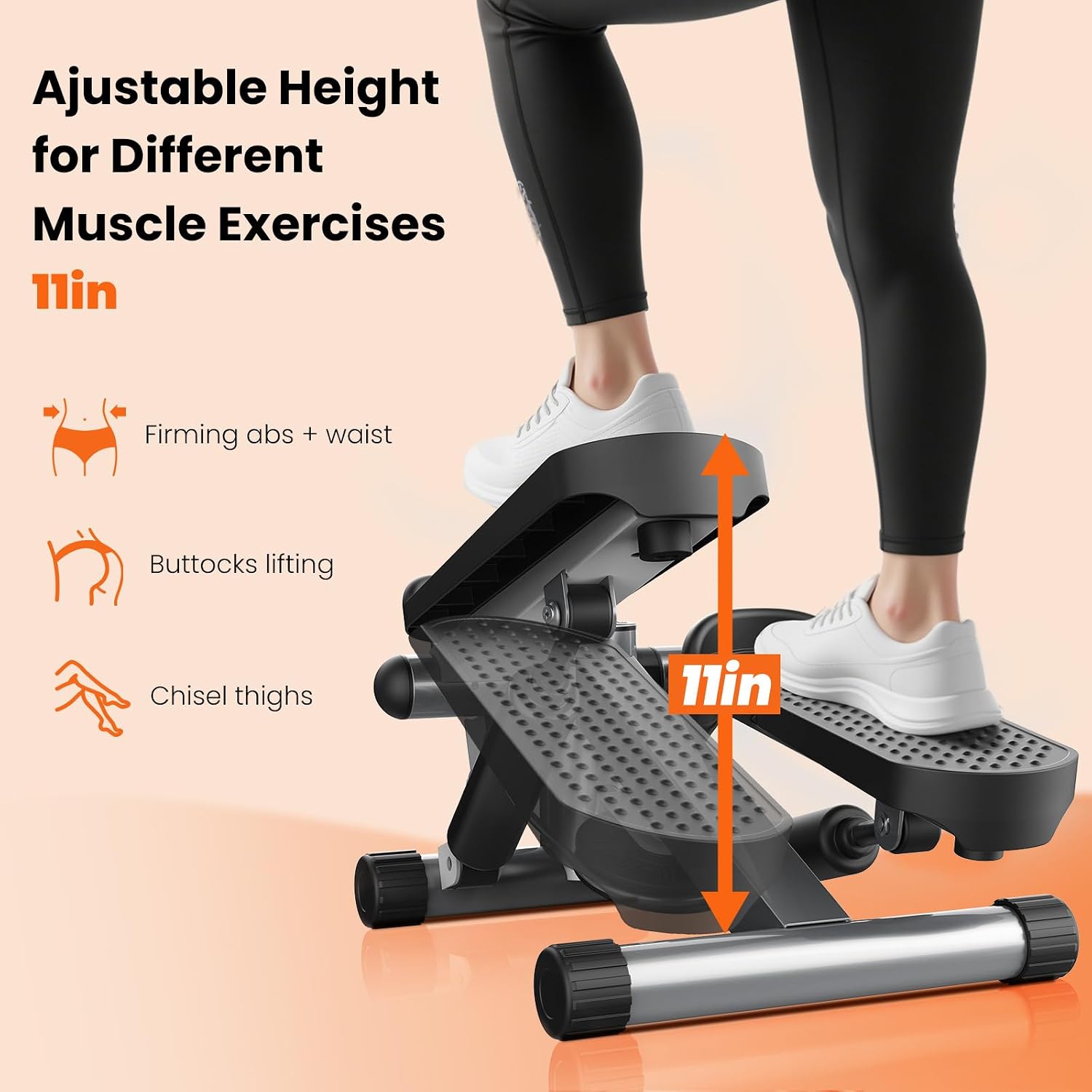 Detalle de Sweetcrispy CATBJ-J01-V2-SR Mini Twist Stepper with Resistance Bands, 117 kg Capacity
