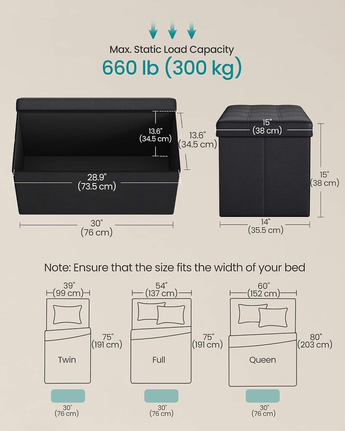 Detalle de SONGMICS Storage Ottoman Bench 30 Inches