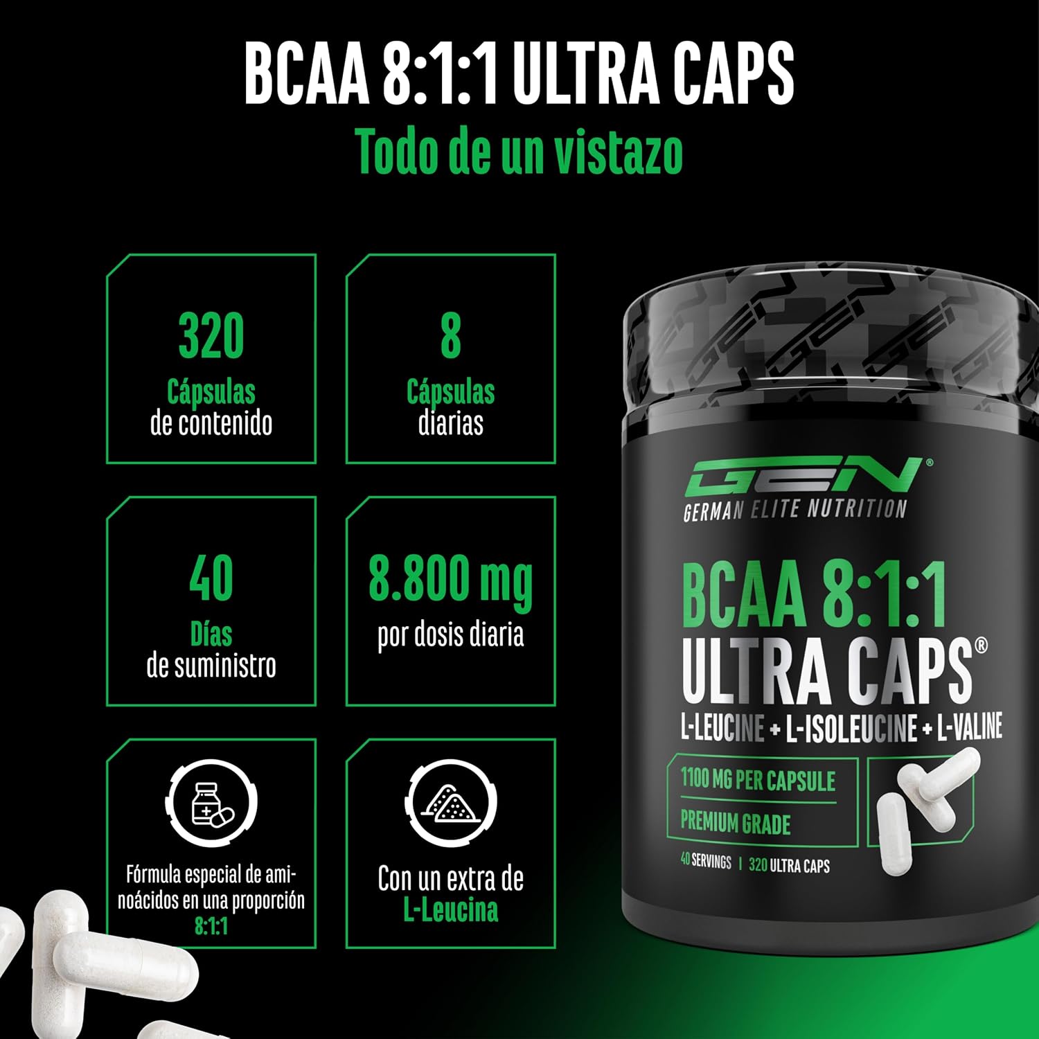 Detalle 2 de BCAA Ultra Caps 320 cápsulas 1100 mg