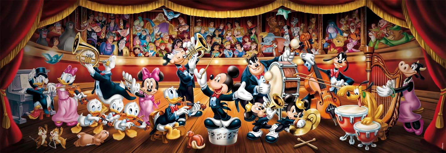 Detalle 2 de Clementoni Puzzle 1000 pezzi Panorama Disney Orchestra, con poster incluso (37067) da 98x33 cm
