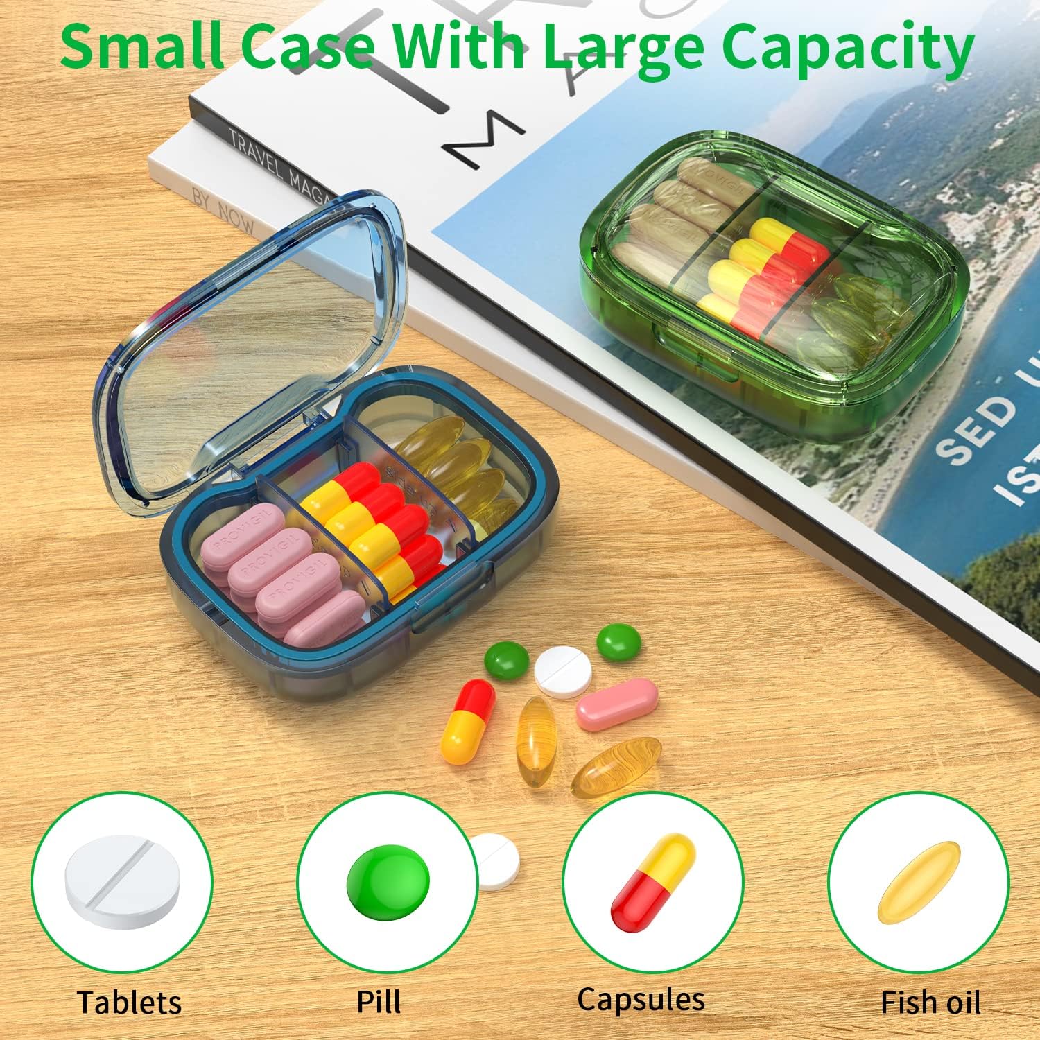Detalle 2 de 2 Pack 3-Compartment Small Pill Box | Moisture Proof Travel Organizer