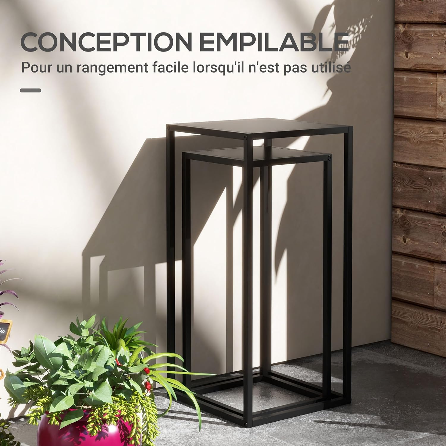 Thumbnail 4 de Outsunny supports pot de fleurs noir 2 niveaux