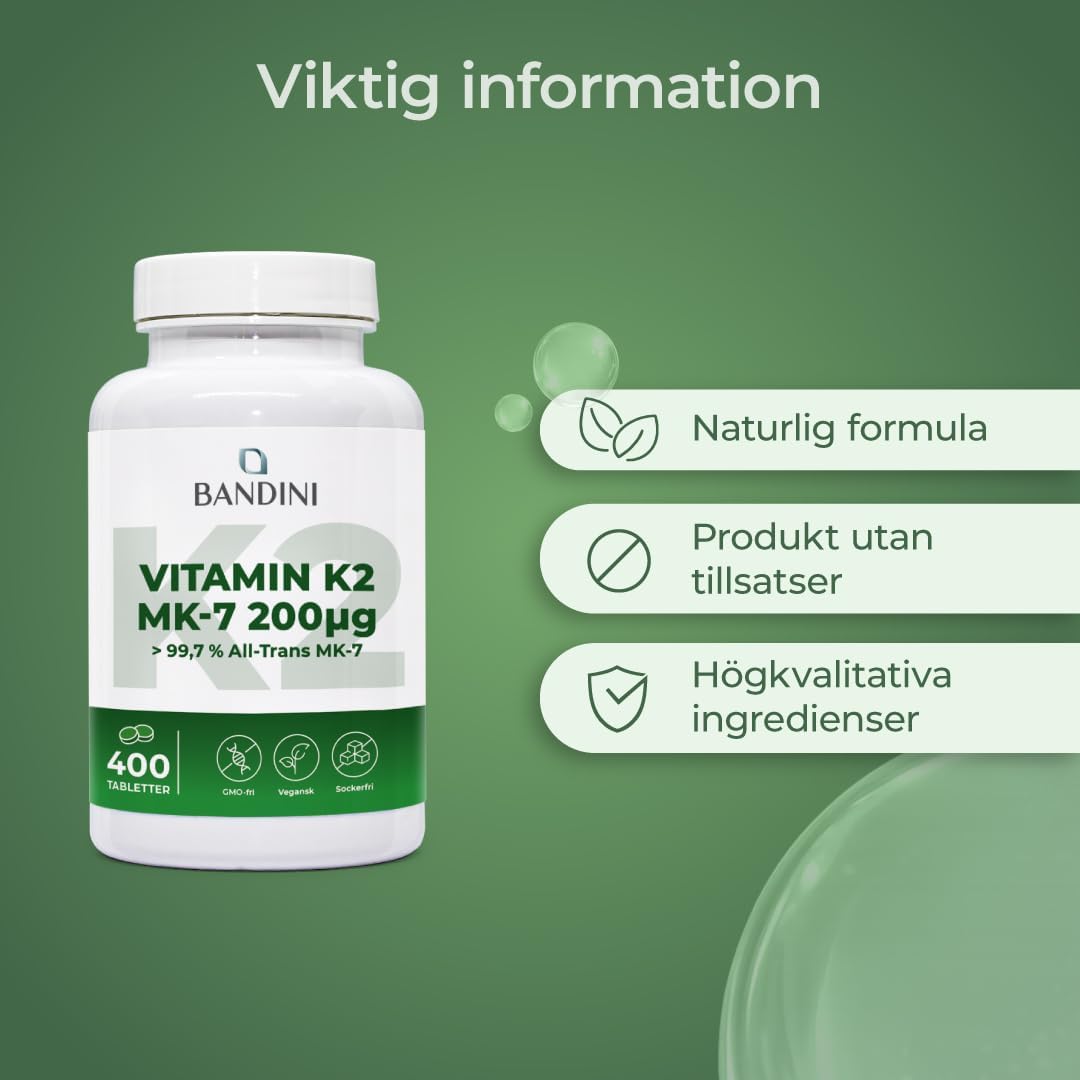 Detalle 2 de BANDINI Vitamin K2 MK7 – 200 µg, 400 veganska tabletter