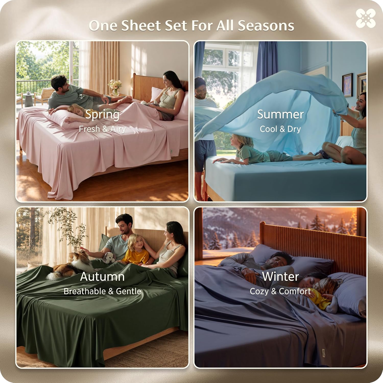 Detalle 2 de Bedsure King Bamboo Rayon Sheet Set, 4-Piece, Beige, Deep-Pocket Fit