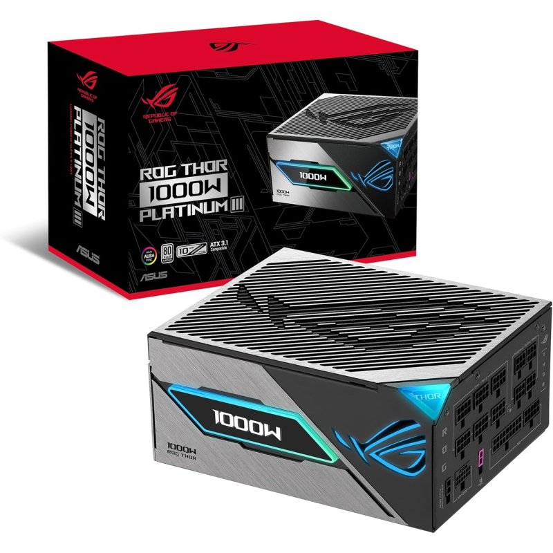 Detalle de ASUS ROG Thor 1000P3: fuente de alimentación modular ATX 3.1 1000W 80 Plus Platinum con GPU-First y pantalla OLED
