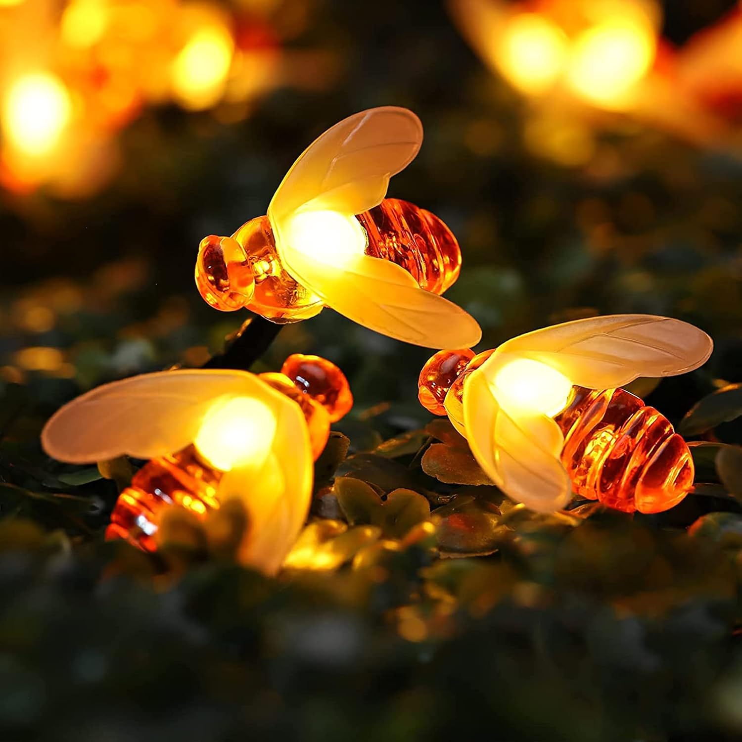 Thumbnail 1 de [2 Packs] Honey Bee Solar Garden Fairy String Lights (Warm White) with 8 Modes, IP65 Waterproof – 5M/16Ft Each