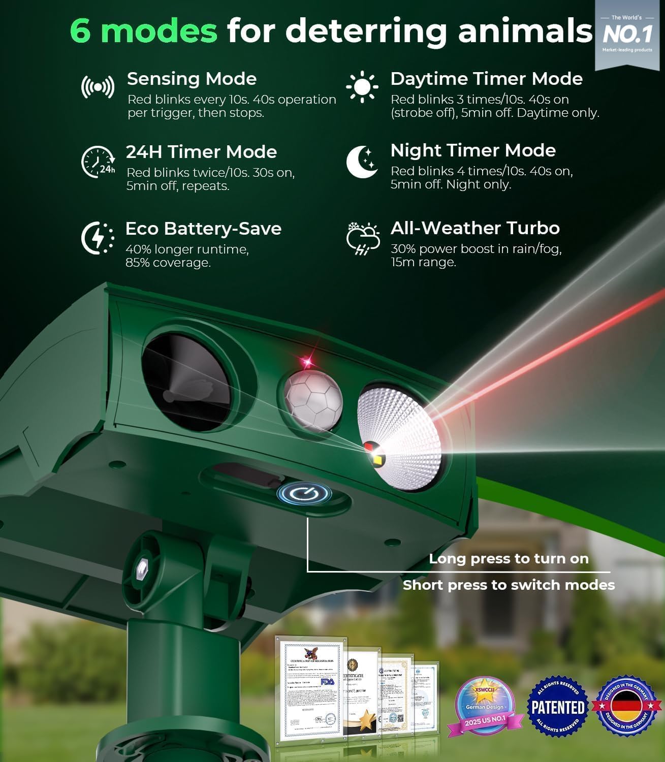 Detalle 2 de 2026 NO.1 NEW Cat Repellent for Grdens Uk – 6 Modes, 450m² Coverage, 99.99% Solar Efficiency